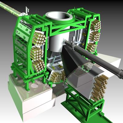 The PEARL instrument (CAD rendering), showing the 90 degree and low angle detector banks.