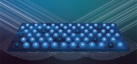 Graphic showing a thin film with different coloured spheres sat on top of it