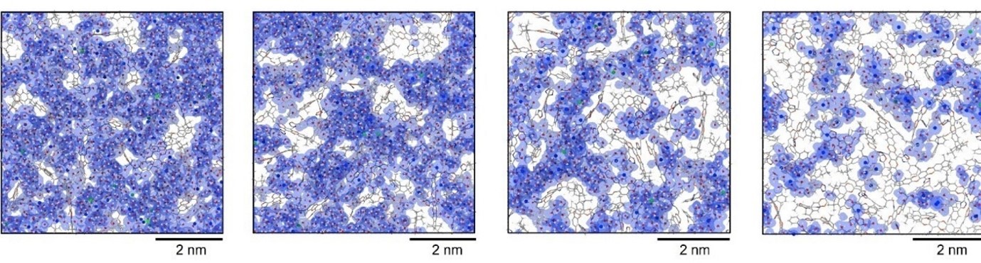 Four graphics of pores in different polymer membranes