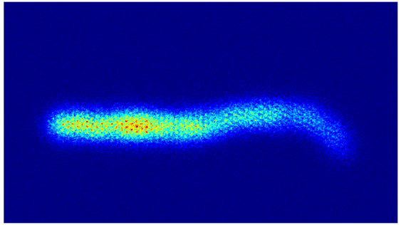 One of the first nuclear recoils captured by the MIGDAL detector. The neutrons are coming from the left side. 