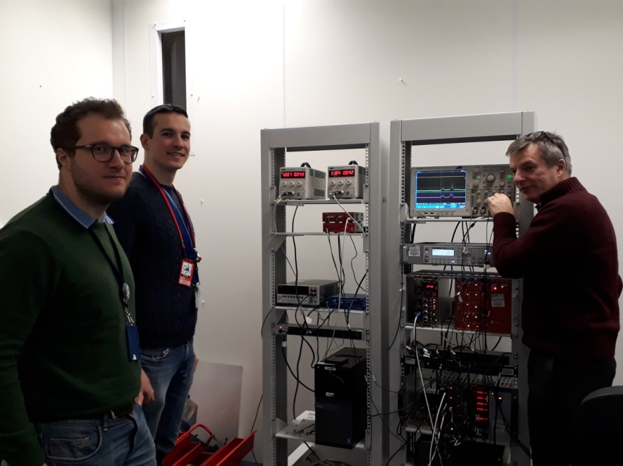 From left to right: Dr Carlo Cazzaniga (ISIS Neutron and Muon Source), Alexandre Meurisse (DLR PhD student seconded to ESA-RAL AML) and Dr Chris Frost (ISIS Neutron and Muon Source) in the ChipIr pod. 