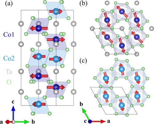 (a) The refined magnetic structure of Co4Ta2O9 at 15 K. (b) and (c) show the buckled and the flat honeycomb layers, respectively. The magnetic arrangement is canted antiferromagnetic in the former and collinear antiferromagnetic in the latter. The net moment of the two buckled layers in the unit cell is zero. DOI: 10.1103/PhysRevB.102.214404 