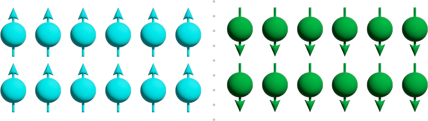 Two ferromagnetic domains with opposing spins